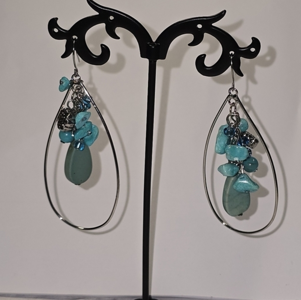 House Of Harlow 1960 Silver and Turquoise Dangle‎ Earrings New